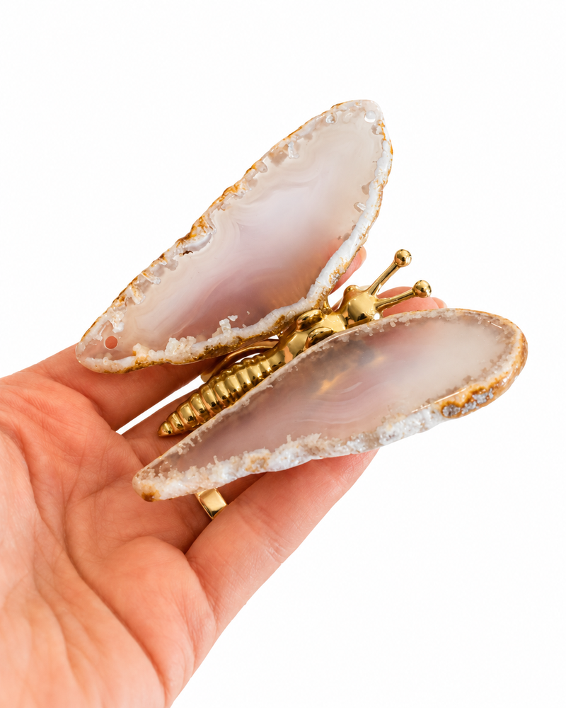 LITTLE BUTTERFLY - Bouton Décoratif en Agate Blanche