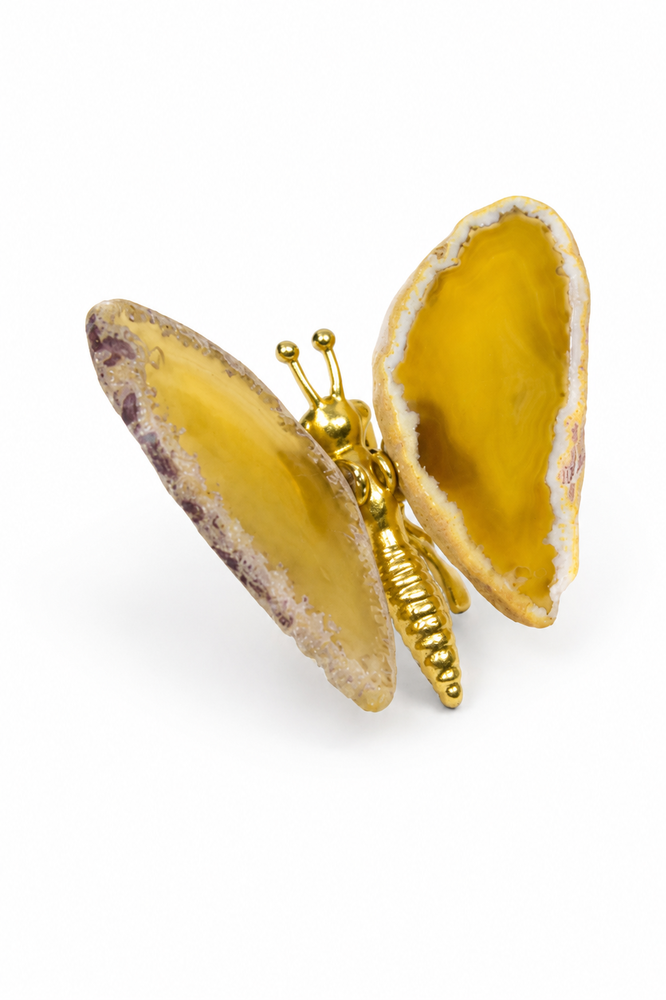 LITTLE BUTTERFLY - Bouton Décoratif en Agate Jaune