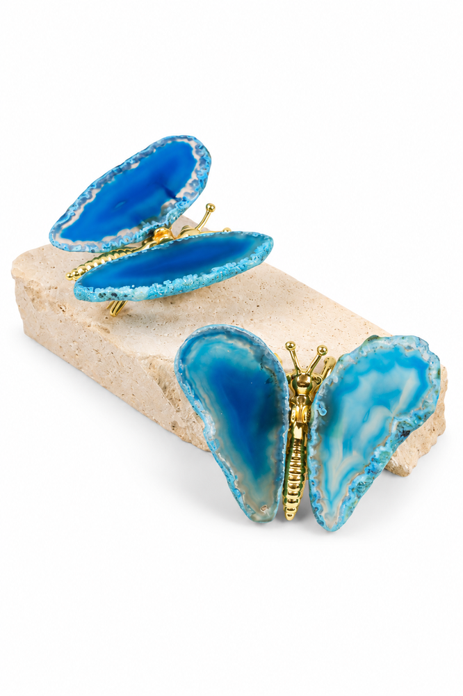 LITTLE BUTTERFLY - Bouton Décoratif en Agate Bleue