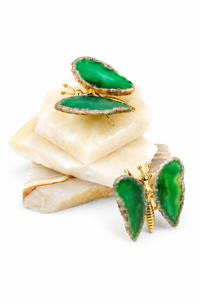 LITTLE BUTTERFLY - Bouton Décoratif en Agate Verte