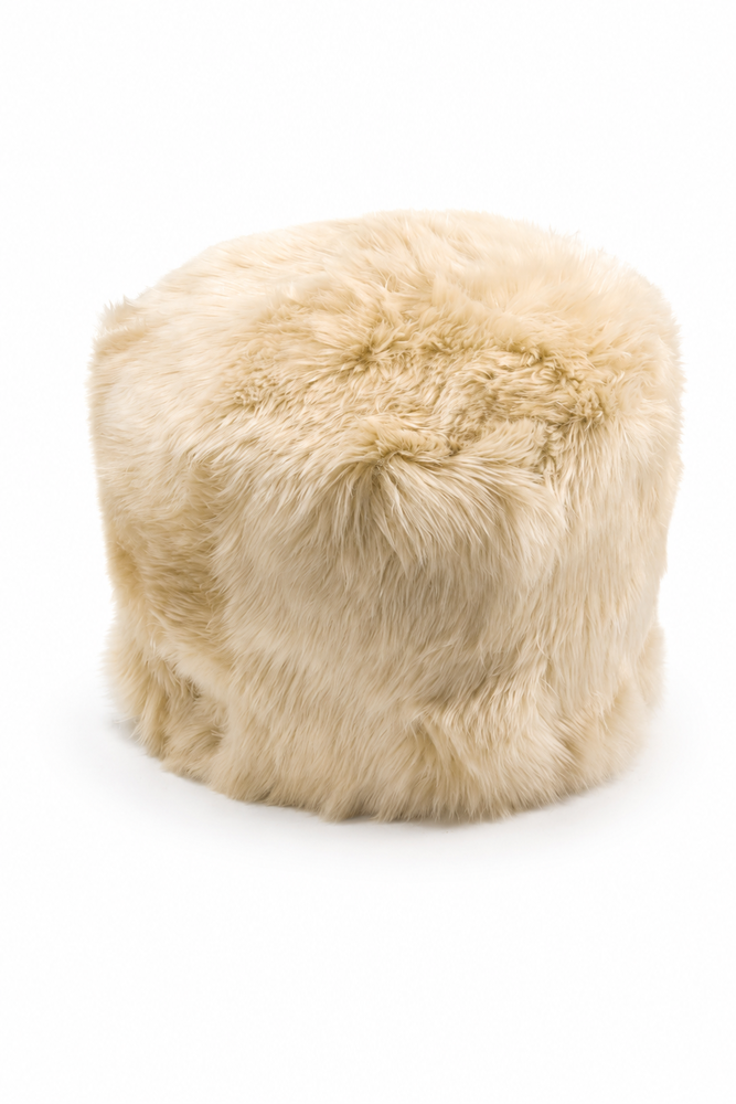 Pouf en Peau d’Agneau Beige